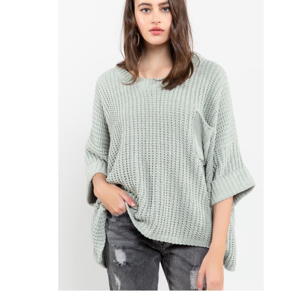 Pocket Chenille Pullover Sage sweater top - Picture 2 of 8